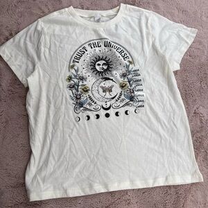 Trust the Universe Graphic Tee - White with Black & Pastel Print